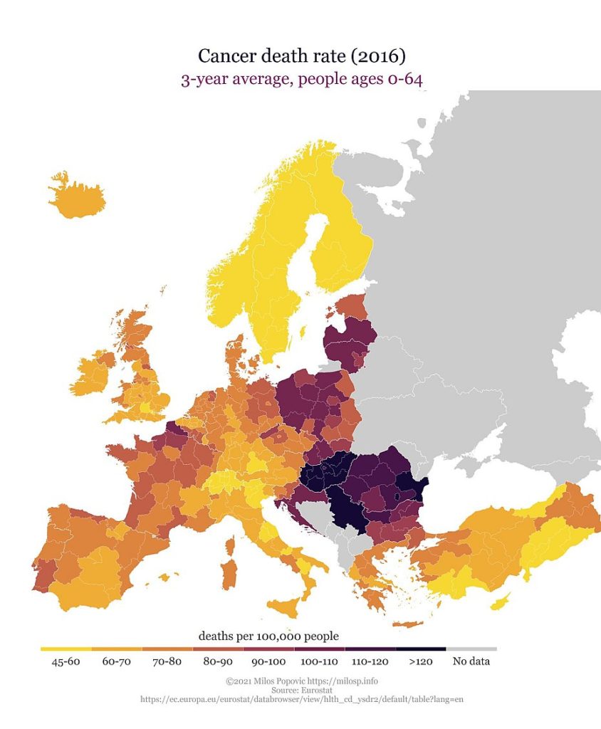úmrtia na rakovinu v Európe