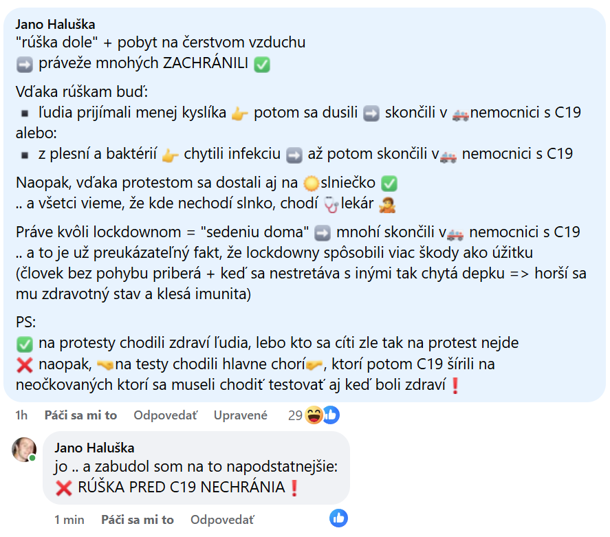 Argumentácia pod status o rúškach
