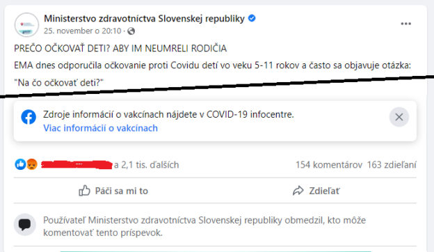 Ukážka kontroverzného statusu "PREČO OČKOVAŤ DETI? ABY IM NEUMRELI RODIČIA"