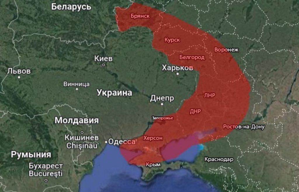 mapa Ukrajiny a priukrajinské ruské územia